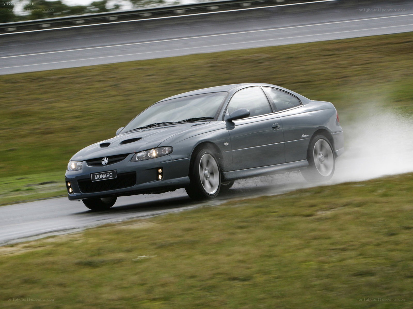 gray coupe on wet track
