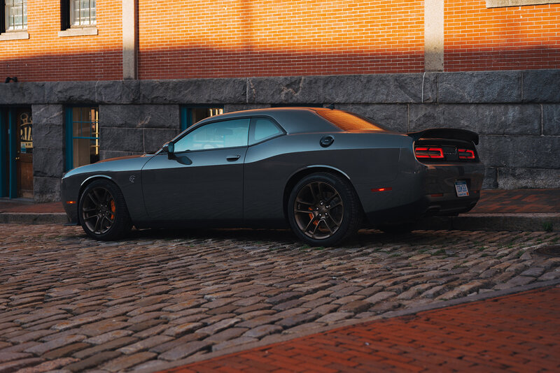 Gray Dodge Challenger — Dramatic, Sunset