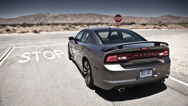 Gray Dodge Charger in desert