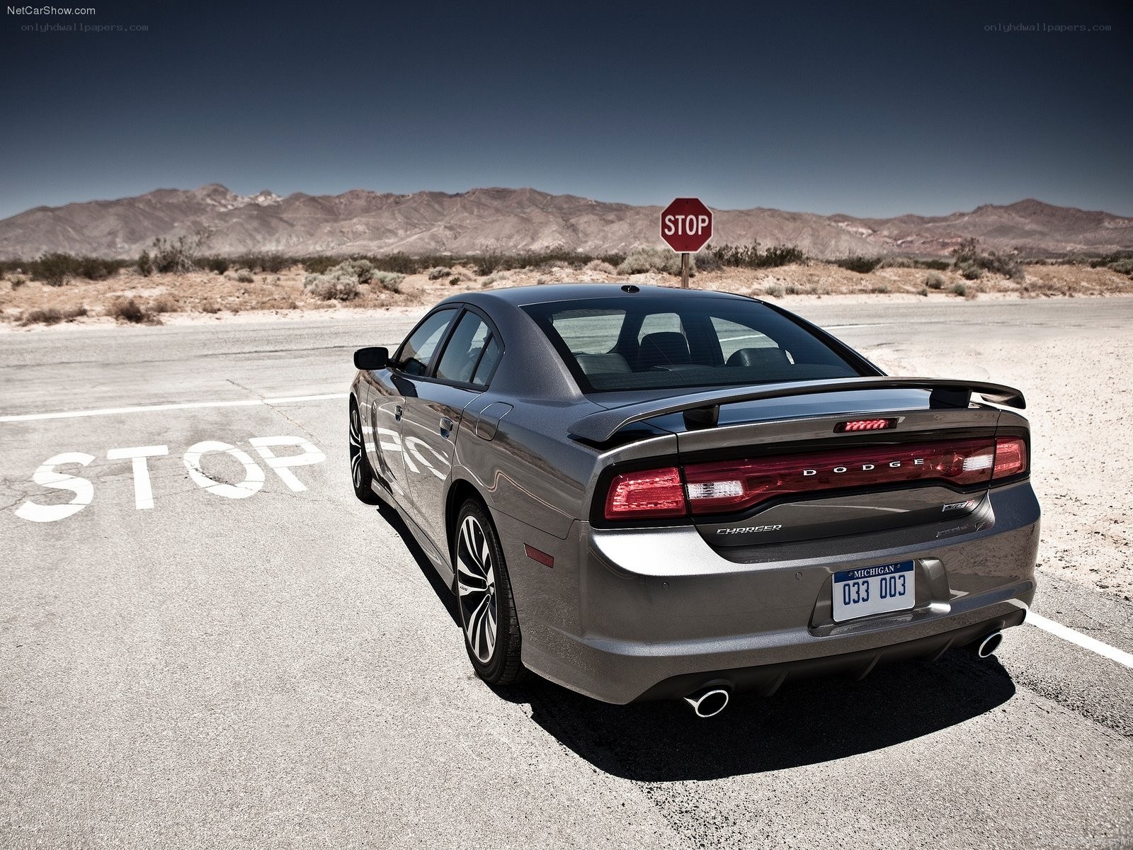 Gray Dodge Charger in desert