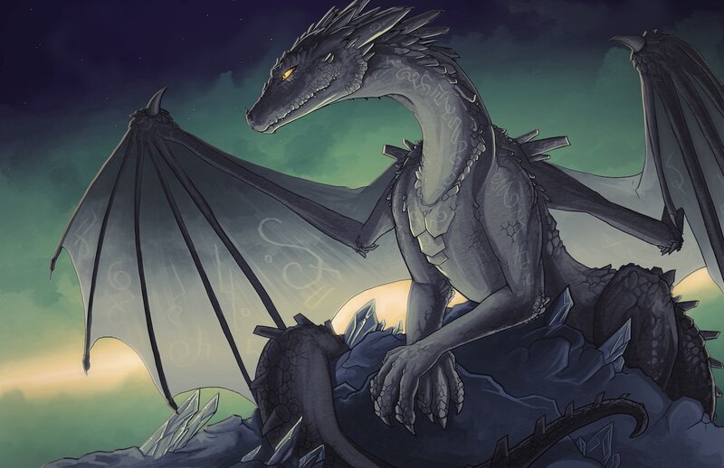 Gray Dragon on Rocks — Dramatic