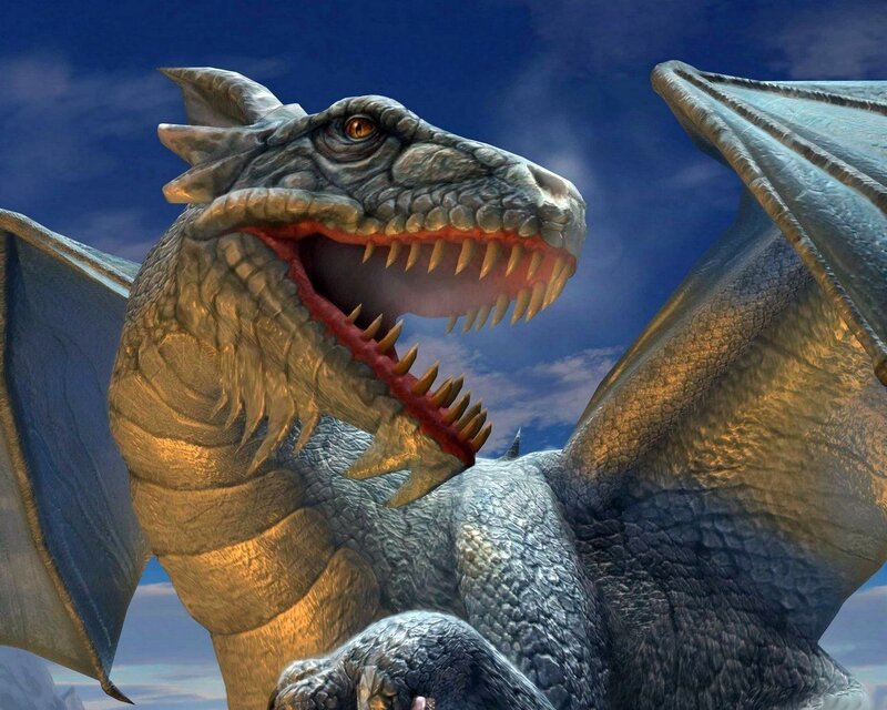 Gray Dragon with Open Mouth