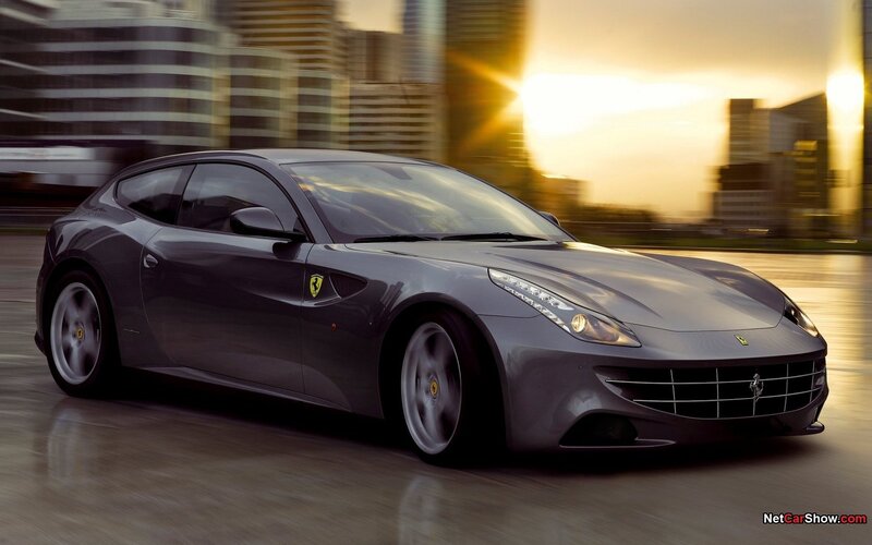 Gray Ferrari Car — Dynamic, Sunset