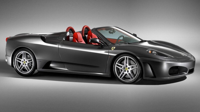 Gray Ferrari Convertible — Dramatic, Photograph, Red Seats