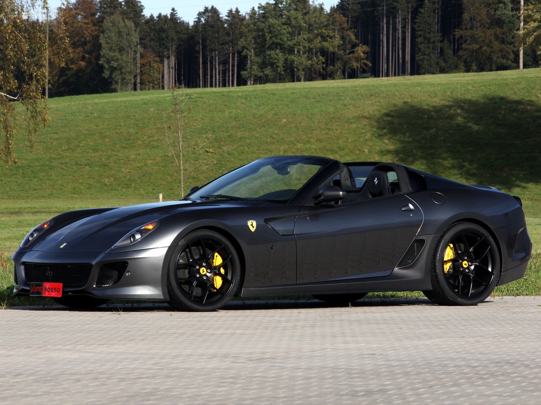 Gray Ferrari convertible on a road