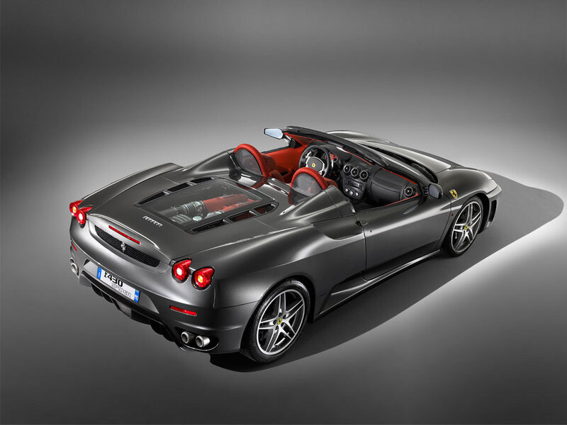 Gray Ferrari convertible sports car