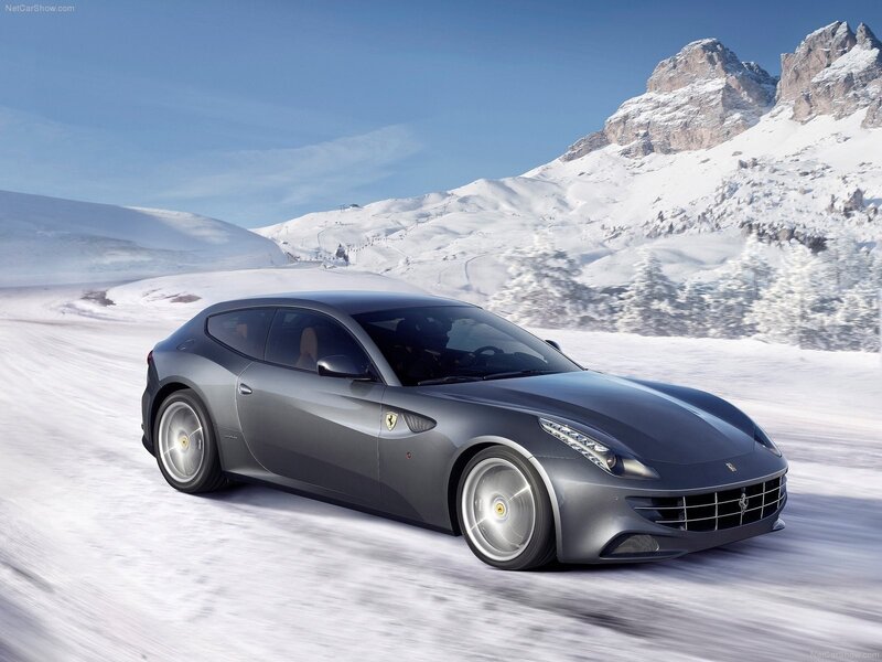 Gray Ferrari Driving — Dynamic, Winter