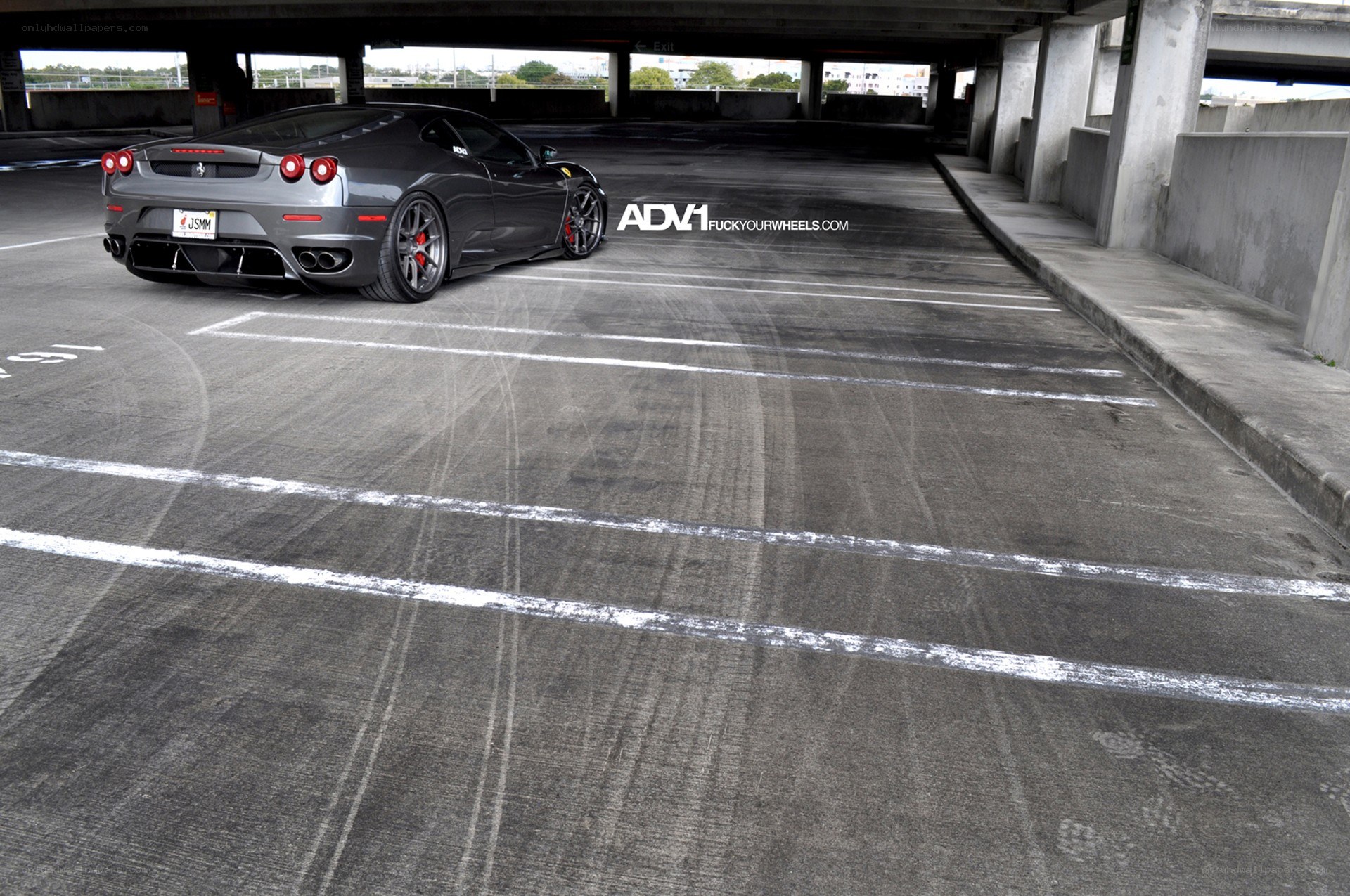 Gray Ferrari in Parking Garage
