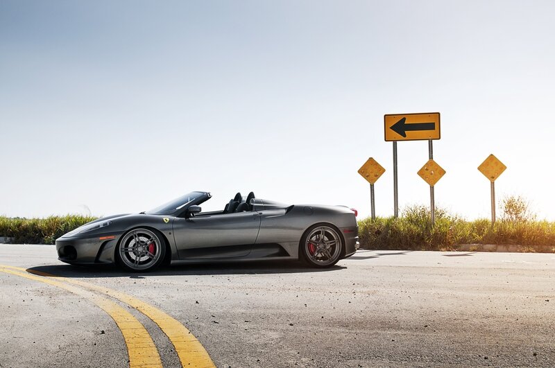 Gray Ferrari on a road