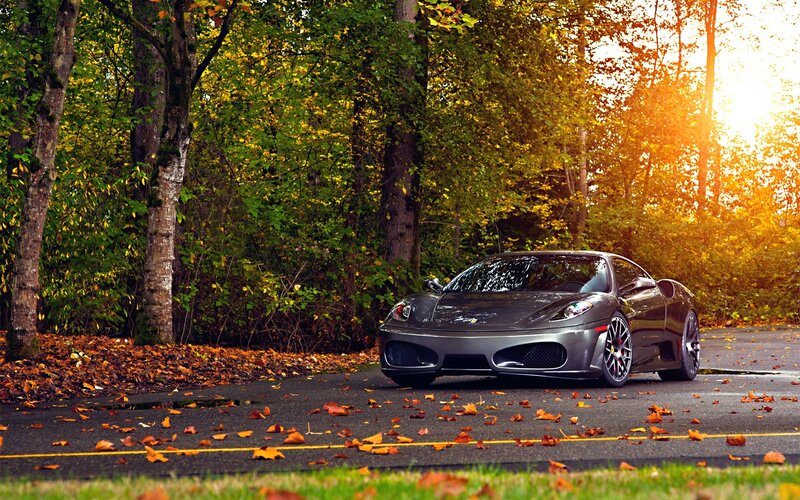 Gray Ferrari on Road — Green