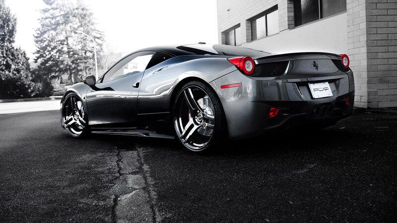 Gray Ferrari Sports Car — Dramatic, Photograph, Building