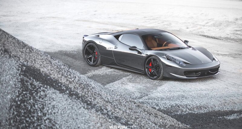 Gray Ferrari Sports Car — Dramatic, Winter, Photograph
