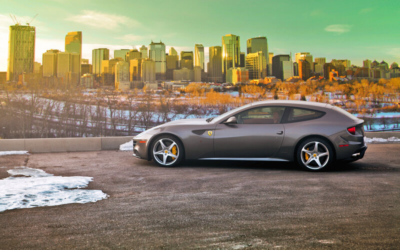 Gray Ferrari Sports Car — Dramatic, Winter