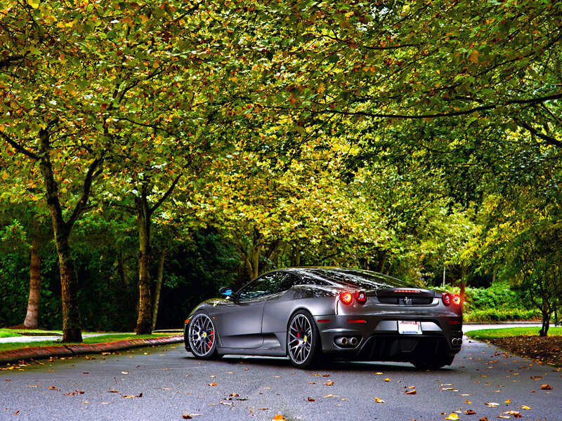 Gray Ferrari Sports Car — Green