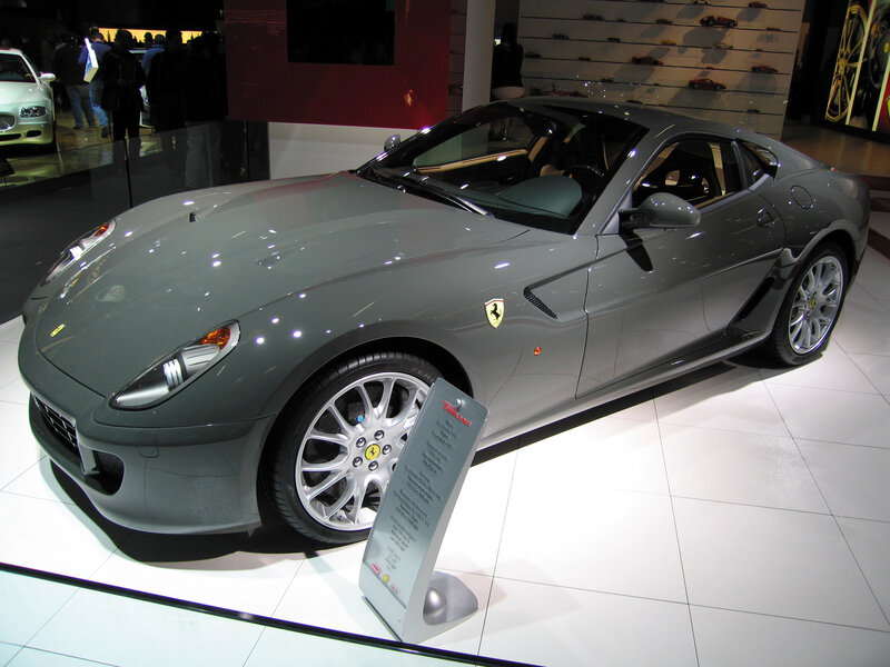 Gray Ferrari sports car on display