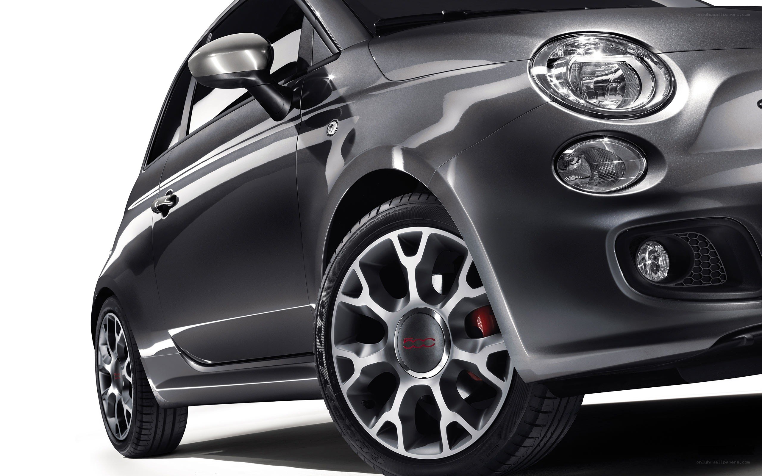 Gray Fiat 500 car front view