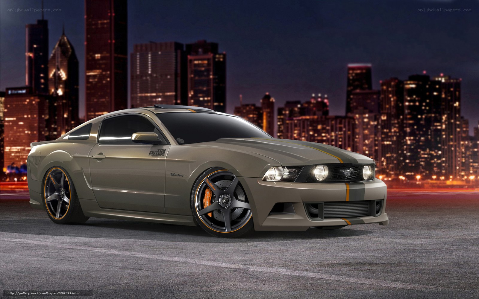 Gray Ford Mustang at night