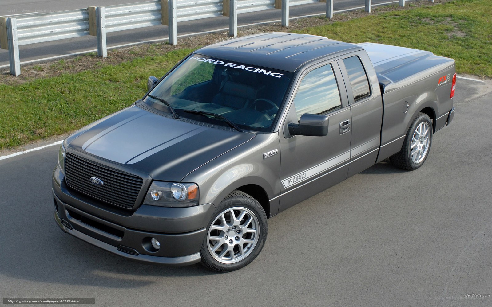 gray ford racing pickup truck