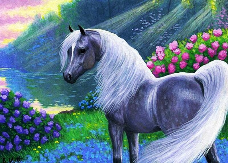 Gray Horse in Garden