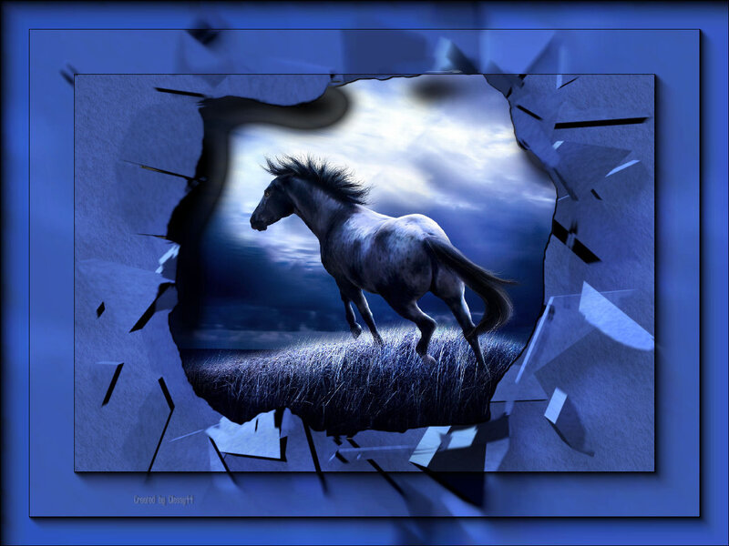 Gray Horse Running — Blue, Dramatic, Night