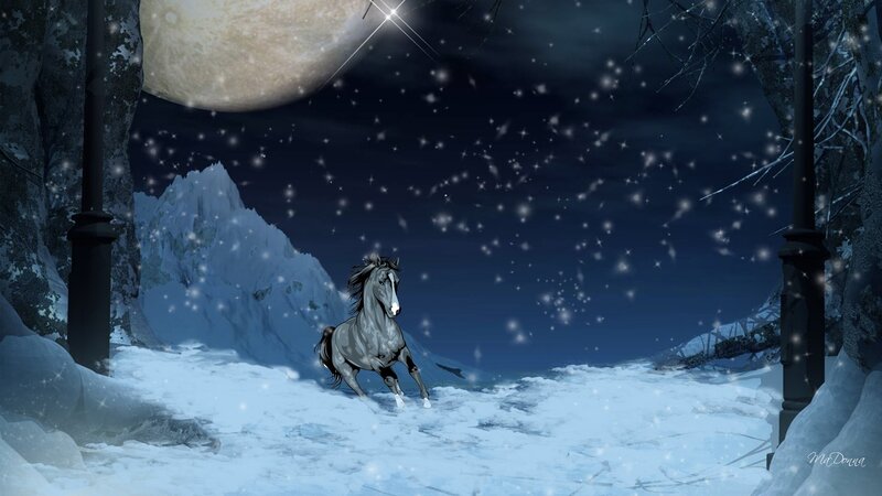 Gray Horse Running — Blue, Serene