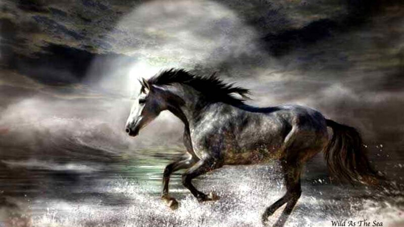 Gray Horse Running — Dramatic, Digital Art