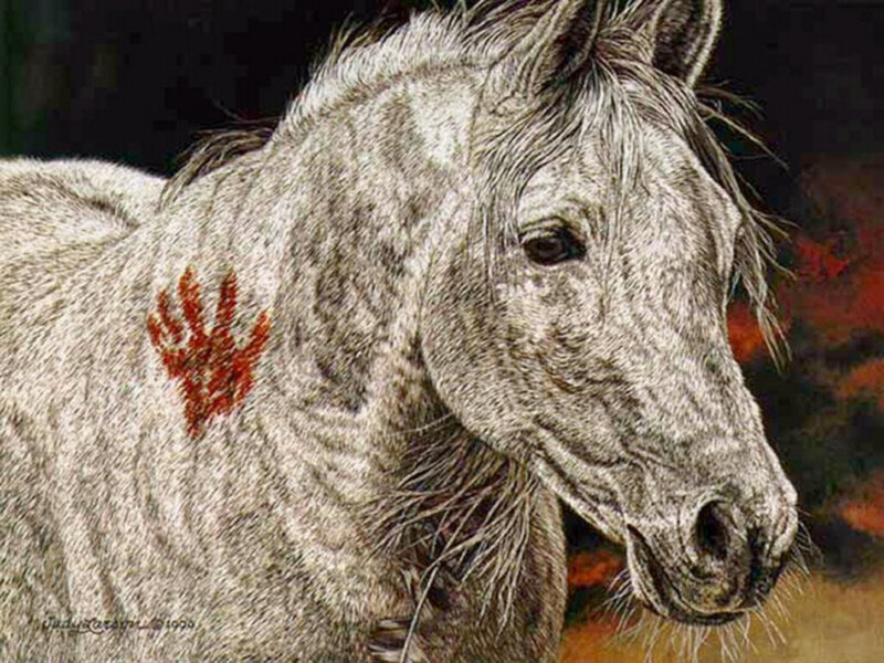 Gray Horse with Red Handprint