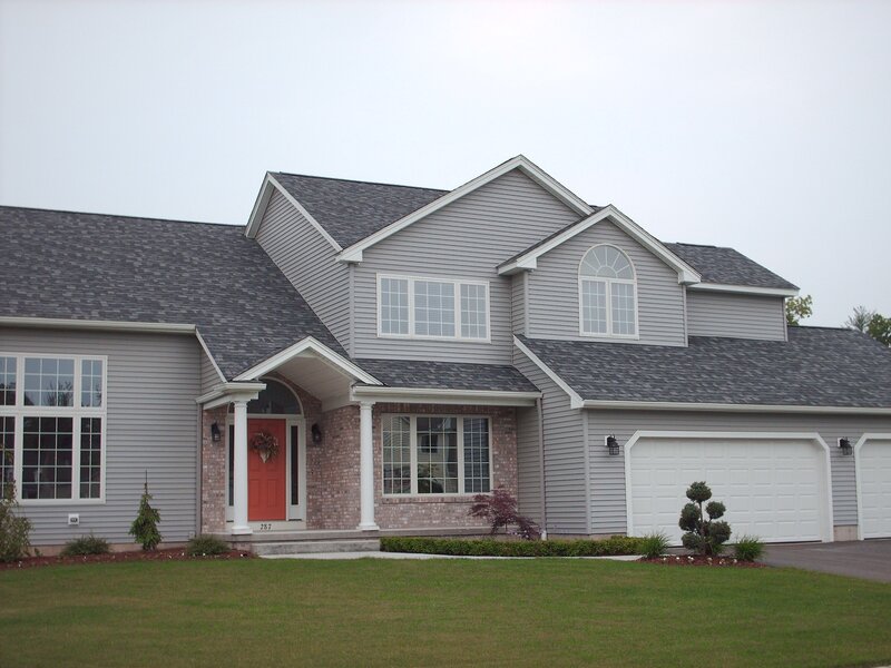 gray house with red door