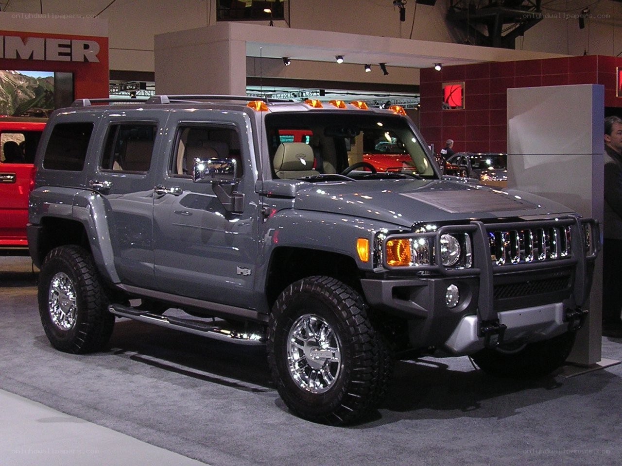 Gray Hummer H3 on display