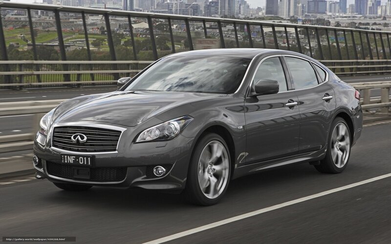Gray Infiniti driving on bridge