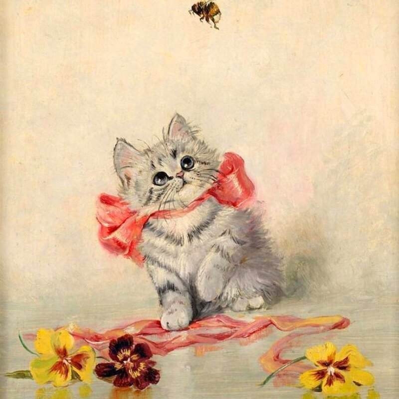 Gray Kitten with Red Bow
