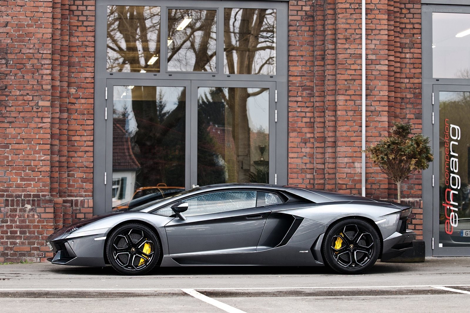 Gray Lamborghini Aventador parked