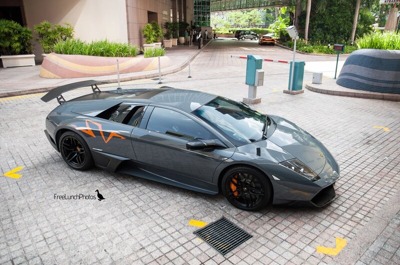 Gray Lamborghini in driveway