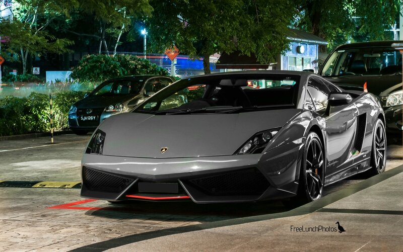Gray Lamborghini Sports Car — Dramatic, Night