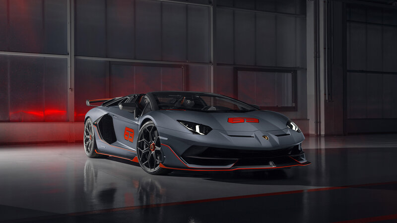 Gray Lamborghini Sports Car — Dramatic, Photograph, Red Accents
