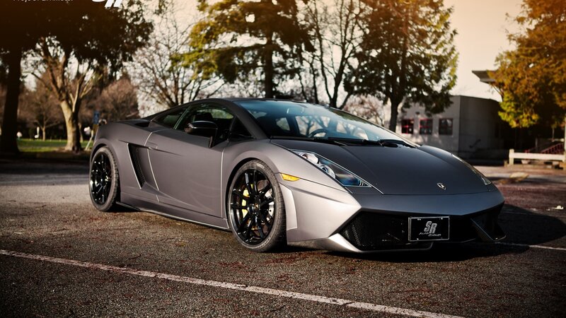 Gray Lamborghini Sports Car — Dramatic, Sunset, Photograph