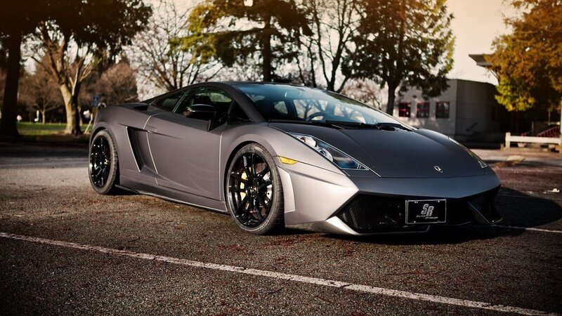 Gray Lamborghini Sports Car — Dramatic, Sunset