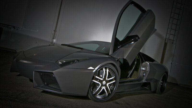 Gray Lamborghini with Open Door — Dramatic