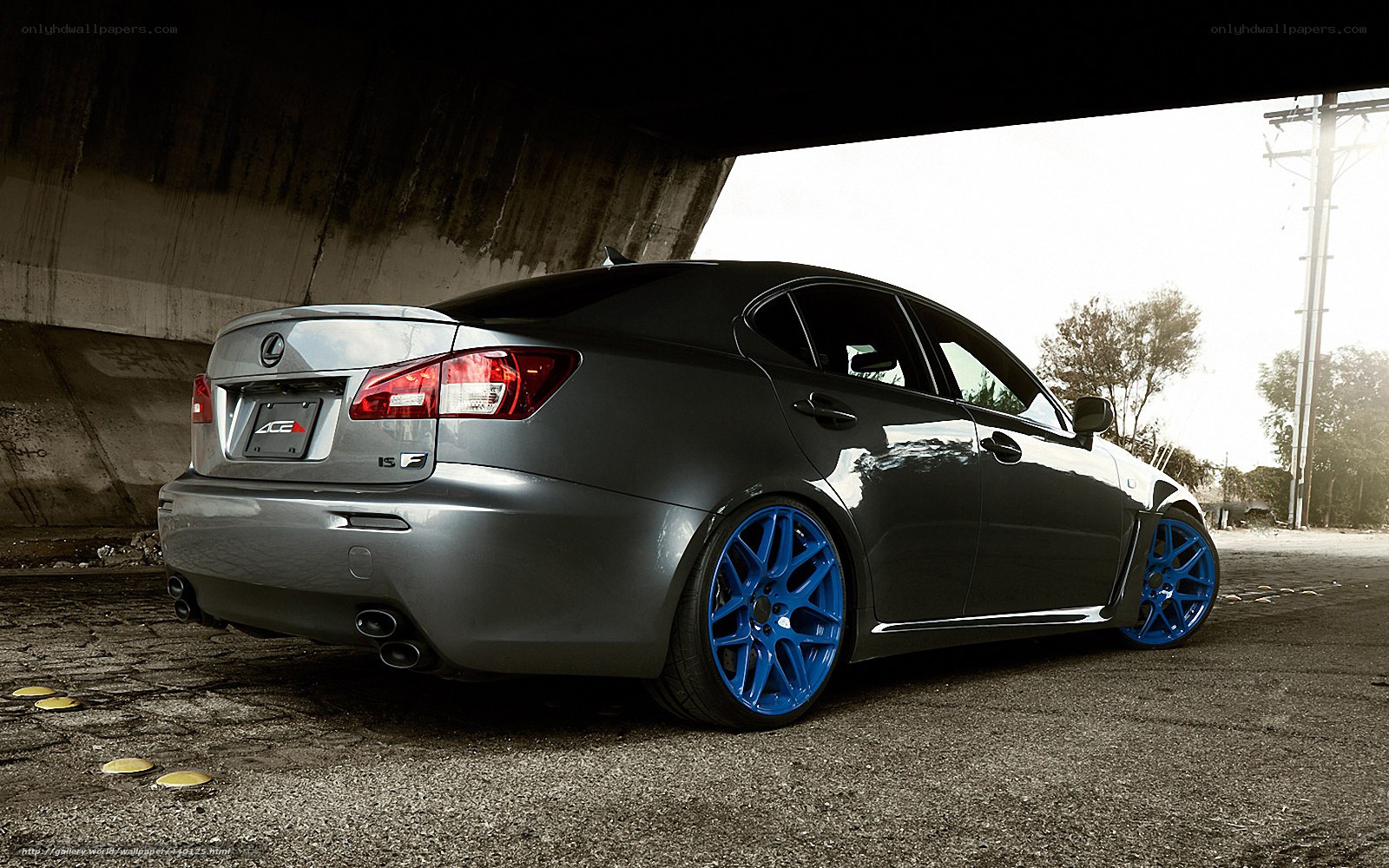 Gray Lexus IS F with blue wheels