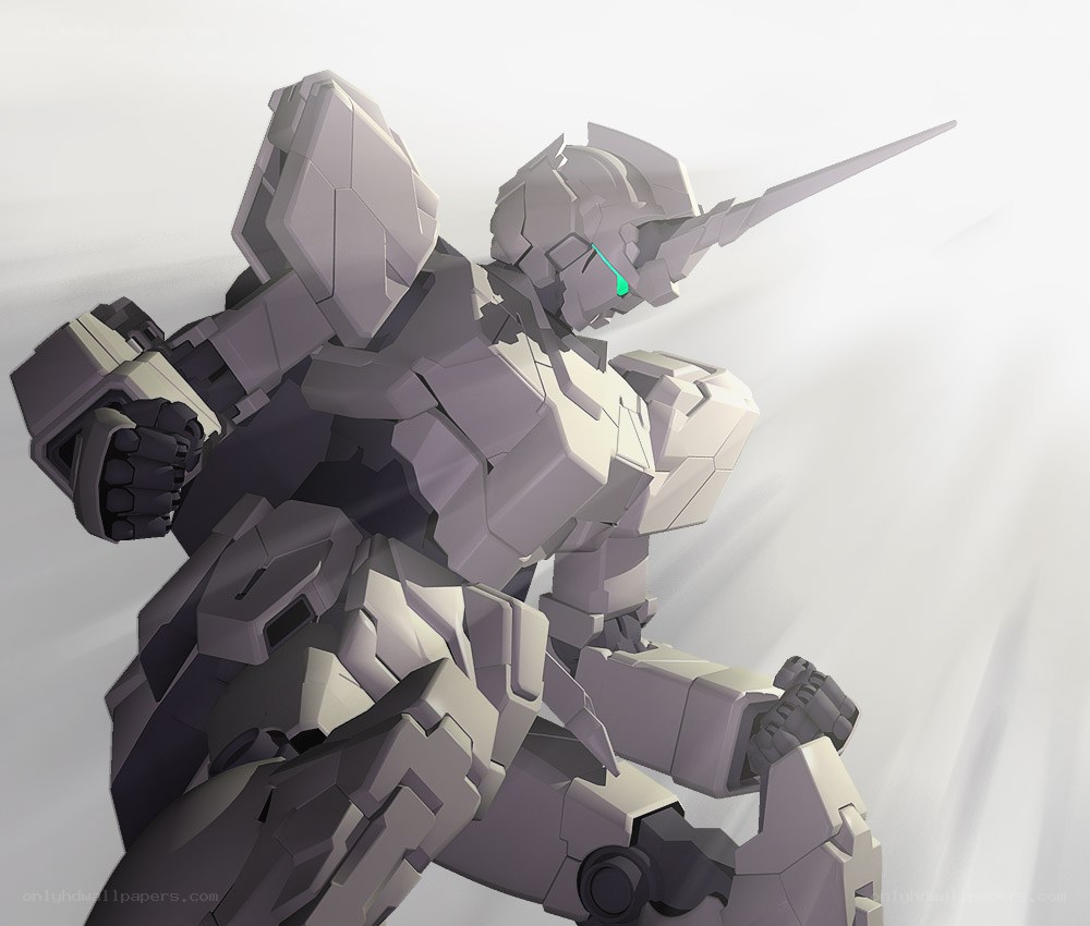 gray mecha with green eye