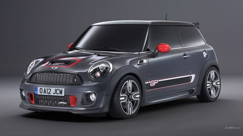 Gray Mini Cooper Car — Dramatic, Photograph, Red Side Mirror