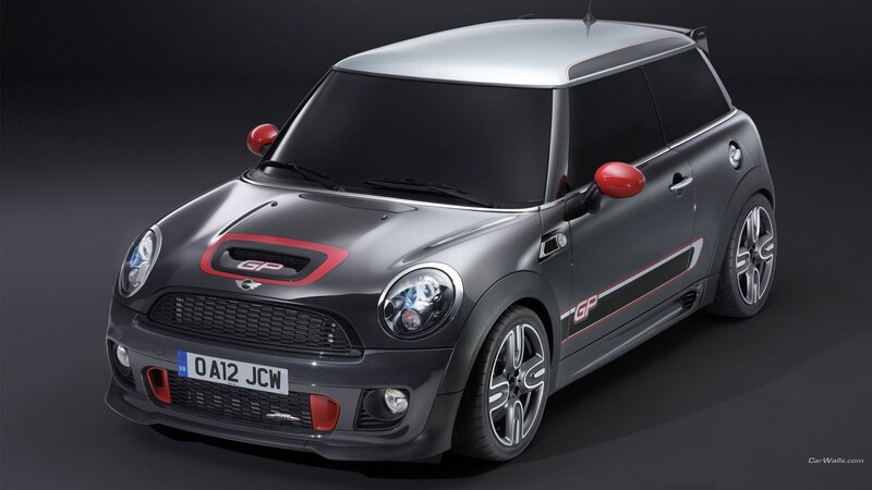 Gray Mini Cooper Car — Dramatic, Photograph, Red Side Mirrors