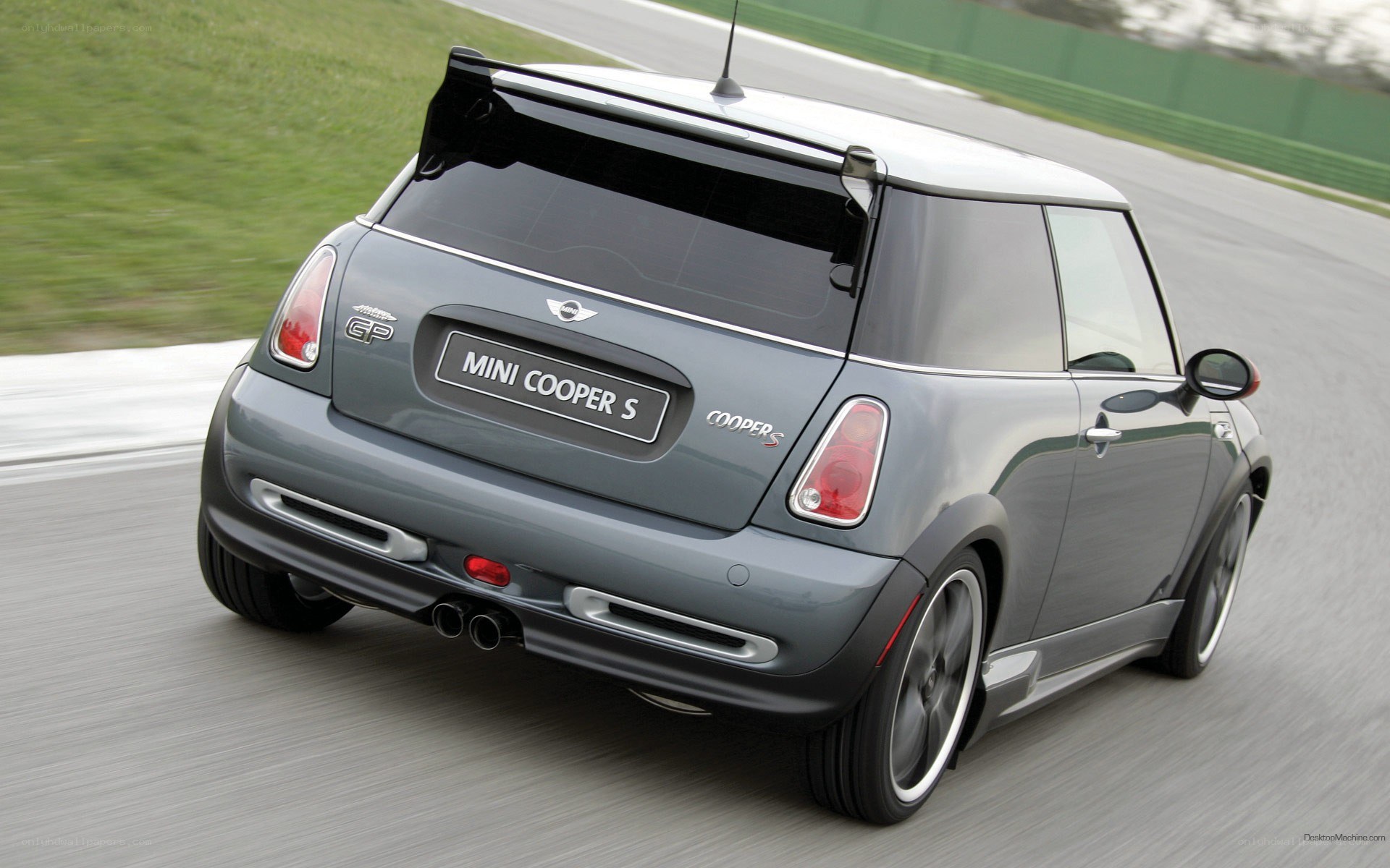gray mini cooper s on track