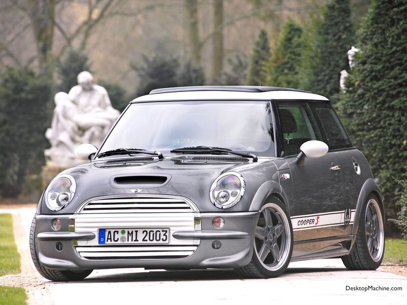 Gray Mini Cooper S parked in garden