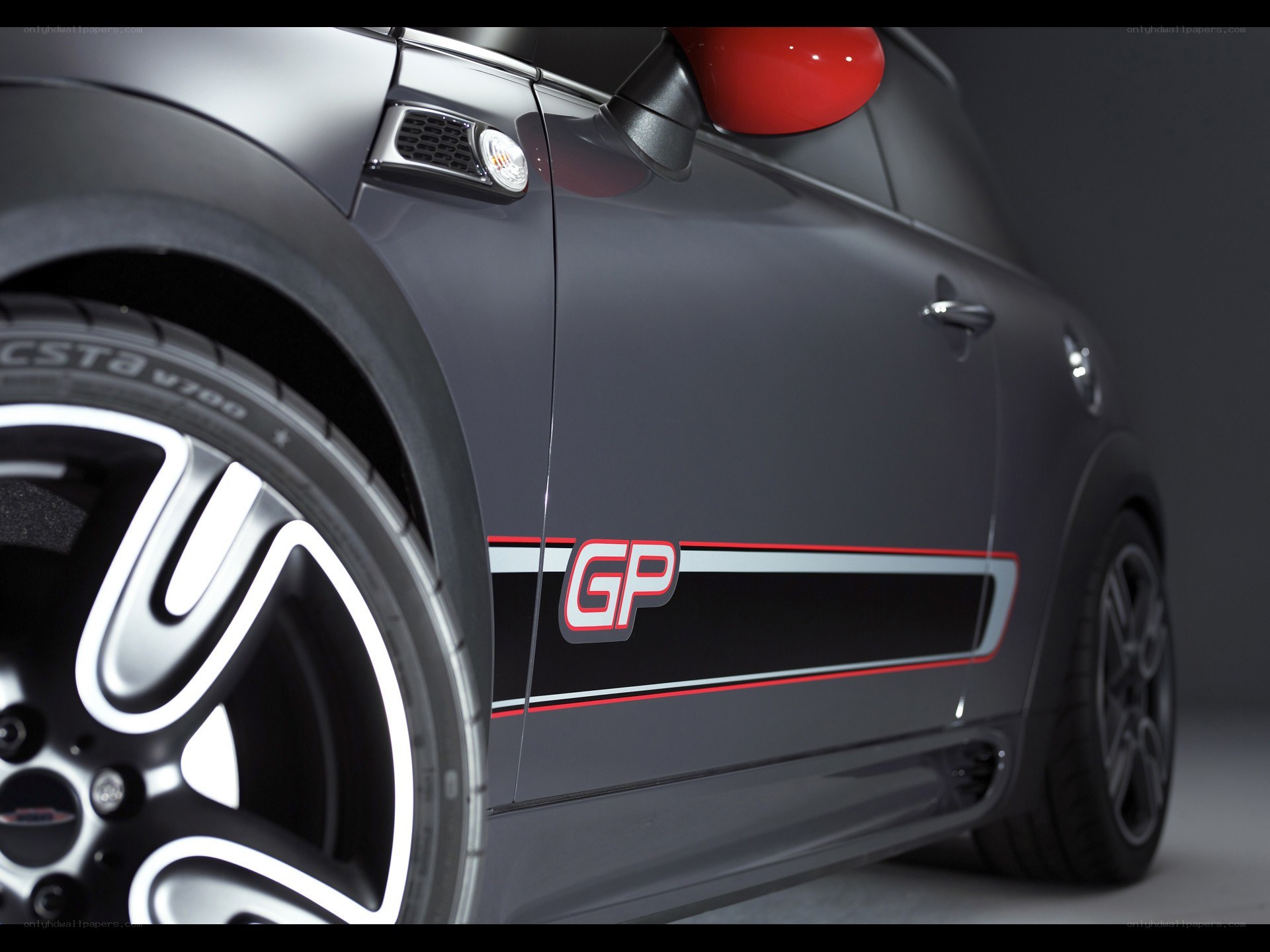 Gray Mini Cooper with GP decals