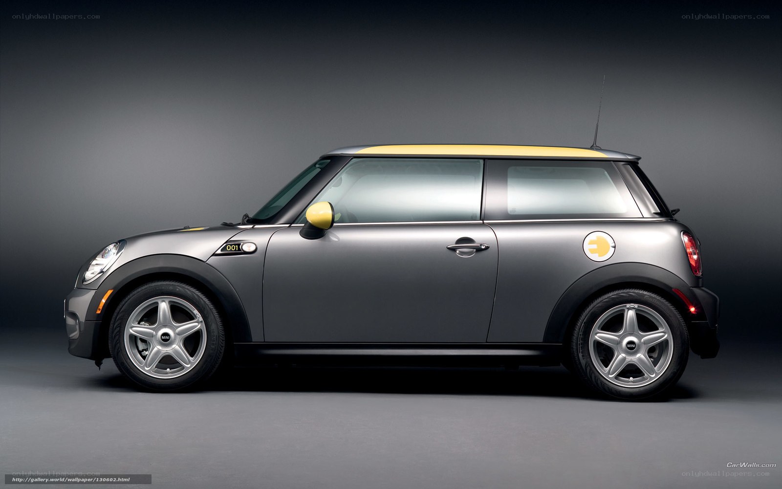 gray mini cooper with yellow roof