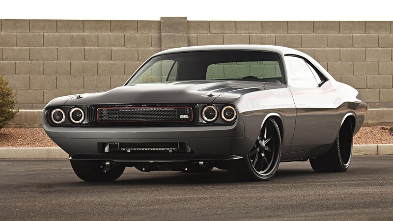 Gray Muscle Car — Dramatic, Afternoon, Photograph, Brick Wall