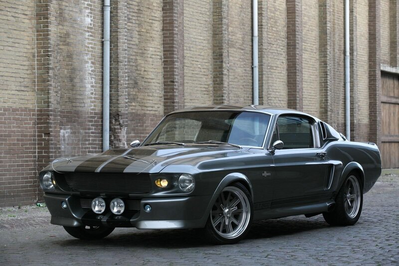 Gray Muscle Car — Dramatic, Photograph, Brick Wall, Cobblestone, Black