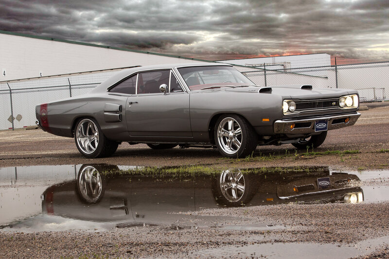 Gray Muscle Car — Dramatic, Sunset, Photograph