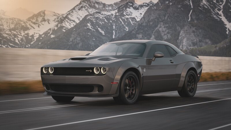 Gray Muscle Car — Dynamic, Sunset